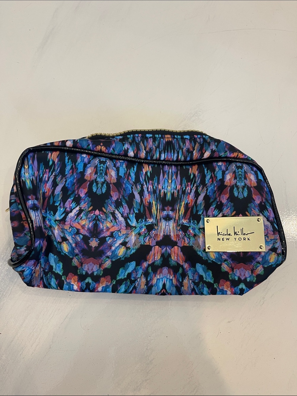 Nicole Miller Multicolor Patterned Cosmetic Bag - Black, Blue, Purple, Pink
